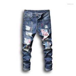 Mens Jeans Summer Fashion Style Street Wear Painted Printing Hole Patch Asian Size Drak22