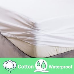 100% Cotton Waterproof Fitted Sheet with Elastic Band Euro Double Bed Sheets Replace Mattress Protective Pad, 140/160/queen/king 220514