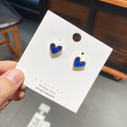 S2859 Fashion Jewellery S925 Silver Post Ins Sweet Stud Earrings For Women Cute Blue Heart Earrings