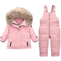 Baby Girl Winter Down Set Warm Boys Jacket Jumpsuit For Children Thicker Parka Fur Collar Kids Snowsuit Baby Clothes 1-4Year J220718