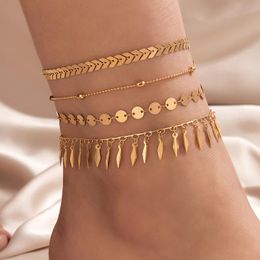 Colorful Bead Anklet Bracelets for Women Butterfly Multi-layer Tassel Shell Gold Foot Chain Adjustable Jewelry