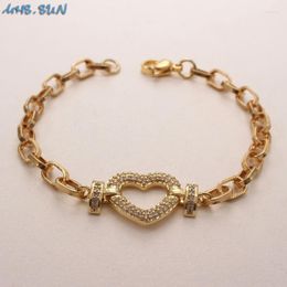 Link Chain MHS.SUN Vintage Gold Plated Women Girls Bracelets Luxury Mosaic Zircon Heart Pendant Fashion CZ Jewellery Fawn22