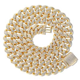 Hip Hop Jewelry 15MM Gold Bling Diamond Chain Men Iced Out Zircon Cuban Necklace