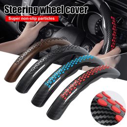 Steering Wheel Covers Universal 38cm Carbon Fibre Turn Car Accessories Products Interior Parts Anti-slip Silicone