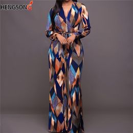 Female Vintage Digital Print Boho Jumpsuit Romper V Neck Long Sleeve Casual Long Sash Autumn Jumpsuit Women Overalls 220714