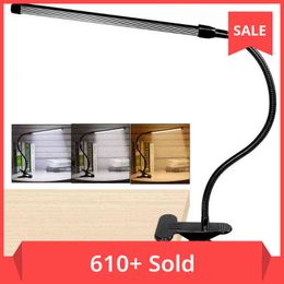 8W LED Clip on Desk Lamp with 3 Modes 2M Cable Dimmer 10 Levels Clamp Table Lamp H220423