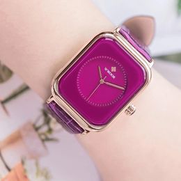 Reloj Mujer Fashion Purple Women Watches Casual Analogue Quartz Clock Ladies Luxury Dress Leather Waterproof Wrist Watch