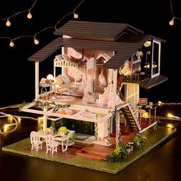 Big Doll House Furniture Miniature Building Kits Diy Dollhouse Kit Roombox Villa Garden Wood Houses Toy For Children Gifts