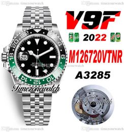 V9F V4 GMT II A3285 Automatic Mens Watch Sprite Black Green Ceramic Bezel 904L JubileeSteel Bracelet Left Hand Crown Same Serial Card Super Edition Timezonewatch A1
