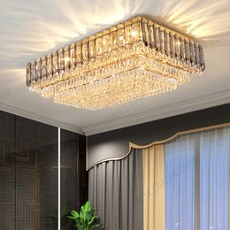 Modern Luxury Rectangular LED K9 Crystal Ceiling Lights Lamp Living Room Chandelier Simple Household Bedroom Restaurant Bar Fixutres Foyer Crystal Pendant Lamps