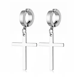 Clip-on & Screw Back 1 Pair Stainless Steel Large Cross Ear Clip Earrings For Women Men Punk Gothic Rock Non Piercing Fake Jewelry Gifts