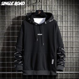 Single Road Mens Hoodies Patchwork Techwear Sweatshirt Japanese Streetwear Harajuku Hip Hop Oversized Black Hoodie 220402