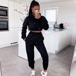 Women's Two Piece Pants Sport Sets Women Solid Autumn Tracksuits Hoodie Sweatshirt And Sweatpants Set Casual Sweatsuits For 2022