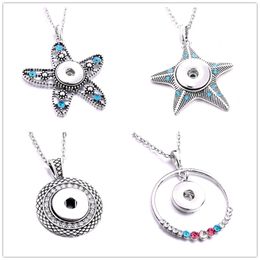 Gold Silver Snap Button Charms Jewelry Rhinestone Starfish Shape Pendant Fit 18mm Snaps Buttons Necklace for Women Noosa D336