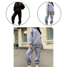 Women's Two Piece Pants Straight Cold Resistant Solid Colour Women Hoodie Set For Party