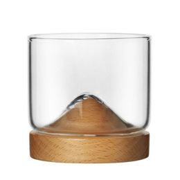 Whiskey Glass Small Japanese Style Mountain Wooden Bottom Wine Y200107