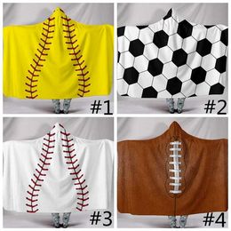 Children Baseball Hooded Blanket Football beach towel Sherpa Lined Sports Themed Softball bath Swaddling blanket F0404