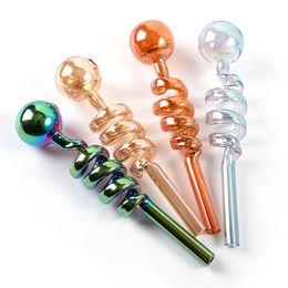 Hot Electroplate Colourful Pyrex Glass Oil Burner Pipes Mini Small Handpipe Oil Nail Pipe Smoking Accessories SW134