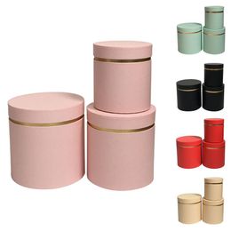 round boxes UK - Gift Wrap 3Pcs Set Round Flower Box Wedding Party Decoration Solid Color Flowers Hug Bucket Arrangement Packaging Materials