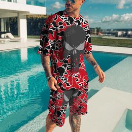 Men's Tracksuits Skull Series Men Sets Sports Jogging Fear T Shirt Tracksuit Suits 3D Printed Breathable Casual 2 Pcs Outfit Mens Summer 6XL