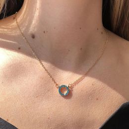 New Trend Elegant Crystal Circle Pendant Necklace Blue Colour Unique for Women Fashion Necklace 2022 Jewellery