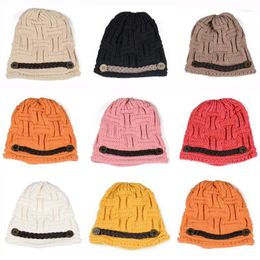 Women Fashion Faux Leather Band Knitted Beanie Cap Warm Ski Crochet Slouch Hat HATBD0503 Beanie/Skull Caps Oliv22