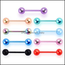 Body Arts Tattoos Art Health Beauty Wholesale Colorf Stainless Steel Tongue Piercing Stud Barbell Style Jewel Dhjze