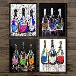 Colorful Pop Art Champagne Bottle Posters Canvas Painting Wall Prints Pictures for Living Room Kitchen Modern Home Decor Cuadros