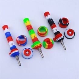 Silicone Colourful Portable Bong Hookah Smoking Oil Rigs Nails 10MM Male Titanium Tip Straw Multi-function Mini Herb Tobacco Wax Stash Storage Case Cigarette Holder