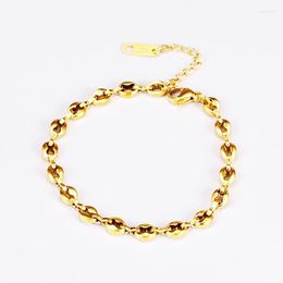 Link Chain French European And American Oval Pig Nose Coffee Bean Short Bracelet Simple Titanium Steel Plated 18K Gold Female Model Kent22