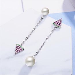 Stud S Cute Watermelon Pearl Earring Silver 925 Earrings For Women Party Color Zircon Fine Jewelry Girl GiftStud Moni22