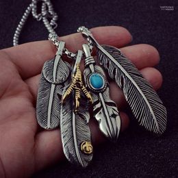 Pendant Necklaces Vintage Feather Eagle Claw Men Boho Antique Silver Colour Leaf Long Necklace For Women Summer Beach Jewellery Heal22