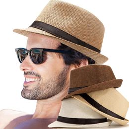 Berets Summer Fedoras Panama Jazz Hat Sun Caps For Women Men Beach Straw UV Protection Cap Chapeau Femme Bucket HatBerets