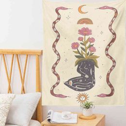 Tarot Prophecy Witchcraft Sun And Moon Goddess Tapestry Bohemian Aesthetic Room Ecor Wall Rugs Screens For Mural J220804