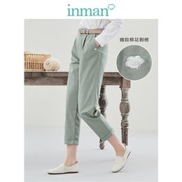 INMAN 2020 Spring New Arrival Plain Cotton Series Literary Leisure Slimmed Hemming Ankle length Harem Pant LJ200819