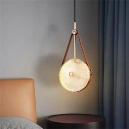 Pendant Lamps Luxury Copper Light Designer Single Head Leather Led Lights For Restaurant Bedroom Bedside Honeycomb Glass Hanging LampPendant