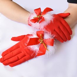 Five Fingers Gloves Christmas Cute Feather Bell Stretch Milk Silk Short Soft Full Finger Fancy Dress PartyFive