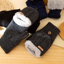 Five Fingers Gloves Men's Thickening Thick Korean Knit Wool Warmth Finger Cover Student Writing Riding Autumn And Winter Hand Socks