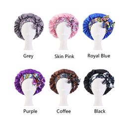 African Pattern Print Satin Bonnet Women Ties Night Sleep Cap Adjustable Wide Band Elastic Head Wrap Hair Care Bonnet Hat Cover