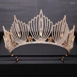 Hair Clips & Barrettes Luxuriou Gold Crown Crystal Rhinestone Big Bridal Wedding Taira Queen Diadem Headpiece Accessories Head Jewelry Half2