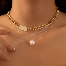 Gold Colour Thick Clavicle Chains Necklace For Women Trendy Pearl Pendants Chokers Fashion Party Jewellery