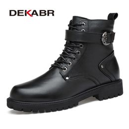 DEKABR Men Genuine Leather Laceup Ankle Boots High Quality Winter Motorcycle Boots Men Safety Work Shoes Punk Style Men Boots 210315