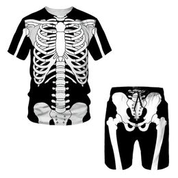 Men's Tracksuits Summer Fashion Men T-Shirt Set Skeleton 3D Print Man Tracksuit O Neck Tops Shirts Oversized Clothes Casual Sport ShortsMen'