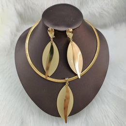 Earrings & Necklace Luxury Jewellery Set For Women Hoop Earring And Pendant Wedding Bride Lady Elegant Ethiopian Gold Colour Party JewelryEarri