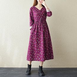 Casual Dresses Arrival Cotton Linen Loose Autumn Dress Print Floral Vintage Chinese Style Women Spring DD127Casual