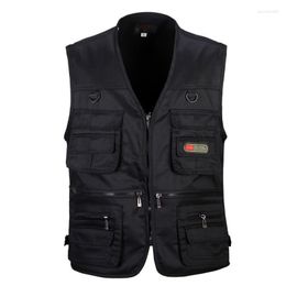 Men's Vests Men Cotton Multi Pocket Vest Summer Male Casual Thin Sleeveless Jacket With Many Pockets Mens Pographer Baggy Waistcoat Guin22