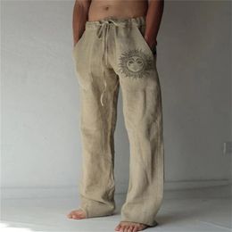 Summer Vintage Men's Cotton Linen Oversized Jogger Trousers Hip Hop Avatar Print Male Plus Size Loose Wide Leg Pants Men 220330