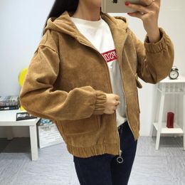 Corduroy Jacket Female 2022 Spring Hooded Short Ladies Coats Long Sleeve Tops Trend Youth Clothing For Women 23061