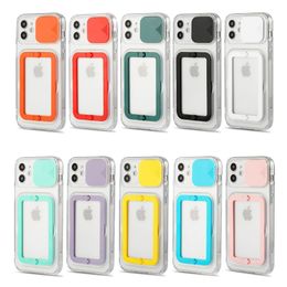 Push pull Slide Camera Lens Protection Cases Transparent Clear Shockproof Square Buckle Stand Holder For iPhone 13 12 11 Pro MAX 8 7 Plus