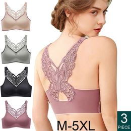 3Pcs/set Thai Latex Plus Size Underwear Women No Steel Ring Butterfly Beautiful Back Sexy Gathering Comfortable Vest-Style Bra D 220519